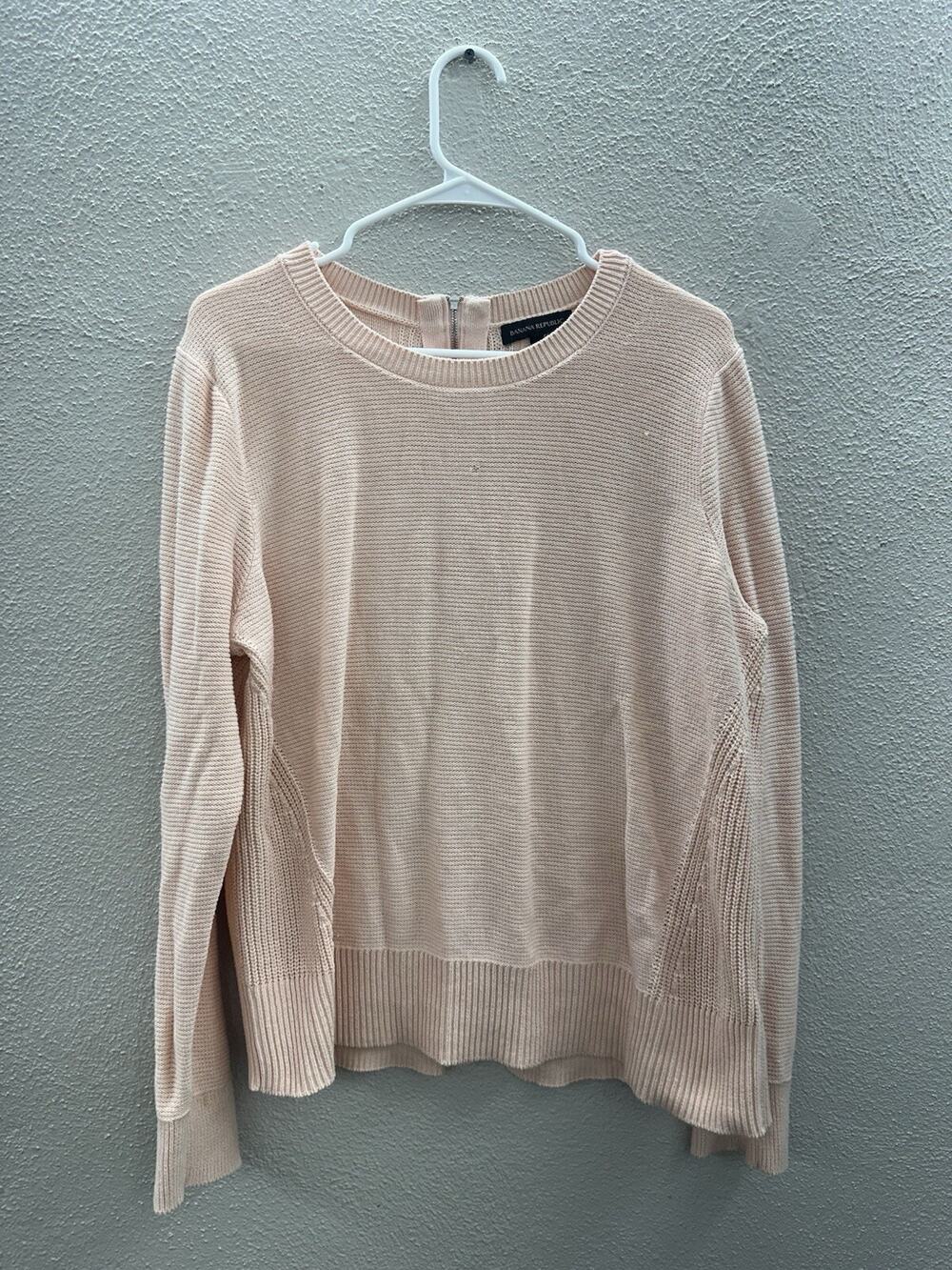 Banana Republic Womens Sweater Size XL Pink Long Sleeve Knit Zip Up Open Back